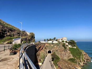 Scenic view of sea against clear blue sky