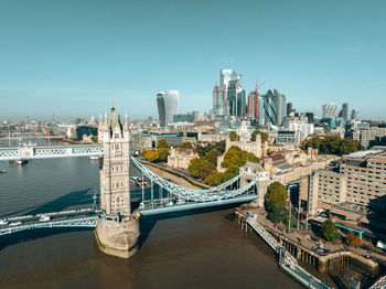 Aerial panoramic cityscape view of london and the river thames