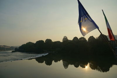 Scenic view of lake against sky during sunset