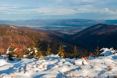 Scenic view of snowcapped mountains against sky