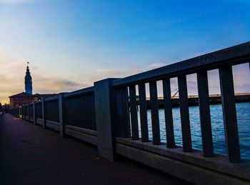 Surface level of bridge against clear sky