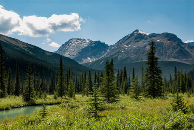 Scenic view of mountains against cloudy sky