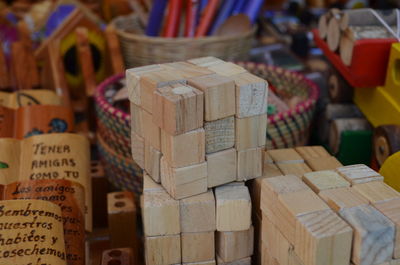 Stack of multi colored wood