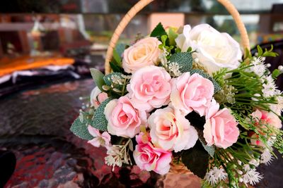 High angle view of rose bouquet