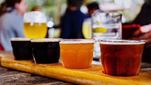 Close-up of beer on table