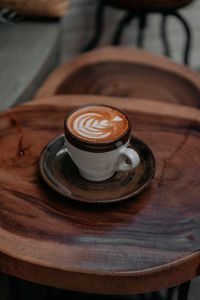 High angle view of coffee on table