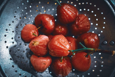 High angle view of strawberries