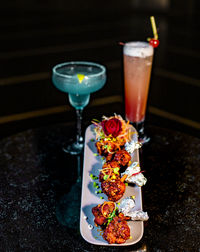 High angle view of drink on table