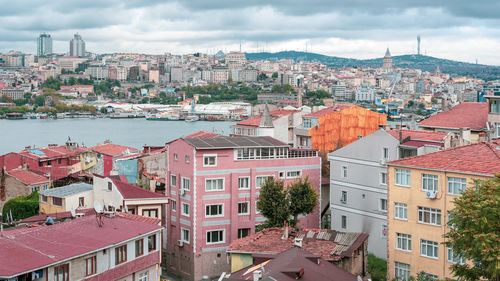 High angle view of townscape against sky