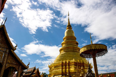 Low angle view of pagoda against sky