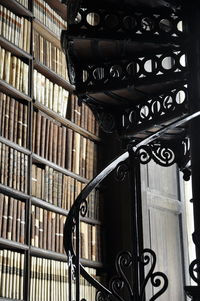 Low angle view of spiral staircase in building