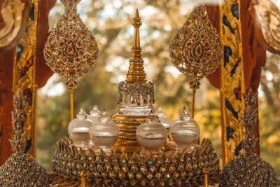 Close-up of temple against building