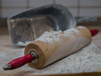 Close-up of ice cream cone on table