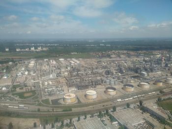 High angle view of cityscape against sky