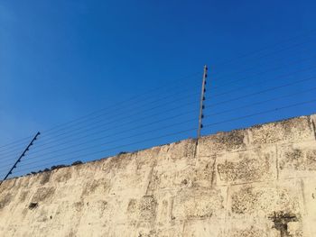 Low angle view of building against blue sky