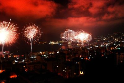 Firework display at night