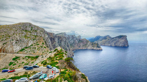 Scenic view of sea against cloudy sky