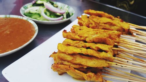 Close-up of served food in plate