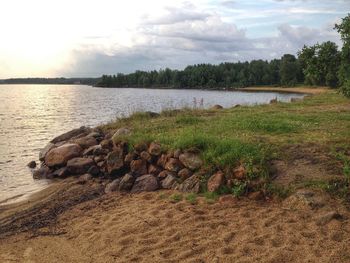 Scenic view of lake against sky