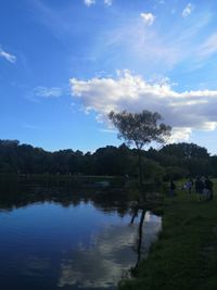 Scenic view of lake against blue sky