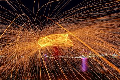 Firework display at night