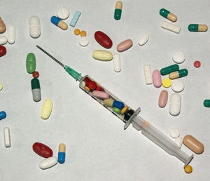 High angle view of colored pencils on table