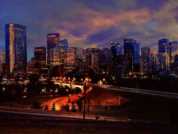 Illuminated cityscape at night