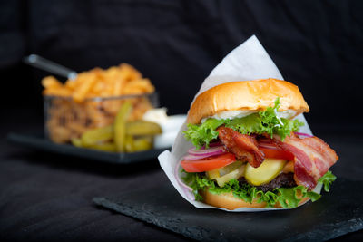 Close-up of burger on plate