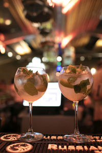 Close-up of wine glass on table in restaurant