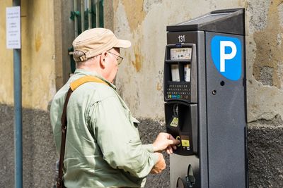 Side view of man working