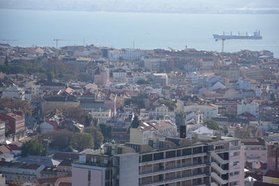 High angle view of townscape against sky