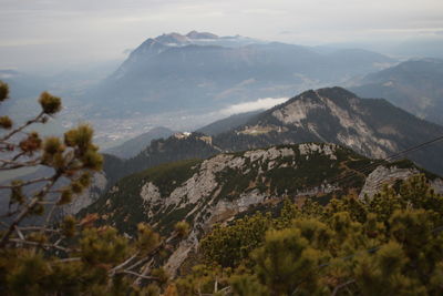 High angle view of mountains against sky