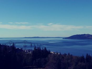 Scenic view of sea against blue sky