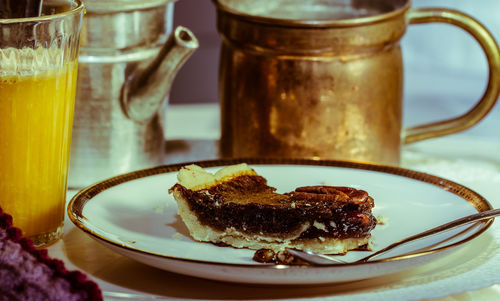 Close-up of dessert served on table