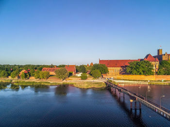 Scenic view of river against clear blue sky