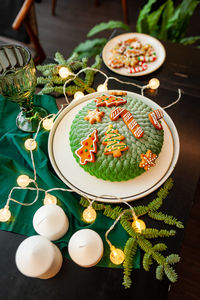 High angle view of food on table