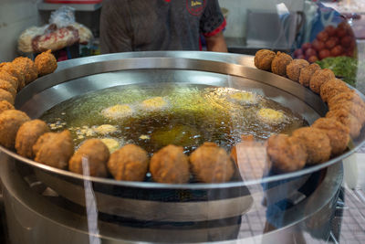 Shop falafel deep frying in beirut, lebanon