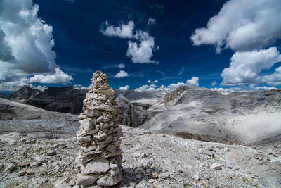 Scenic view of mountain range against cloudy sky