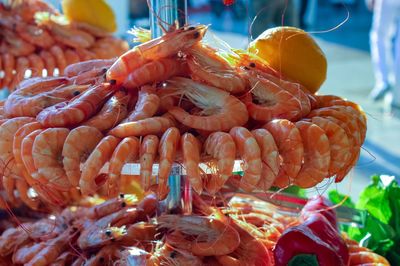 Close-up of carrots for sale at market stall