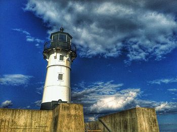 Low angle view of lighthouse against sky