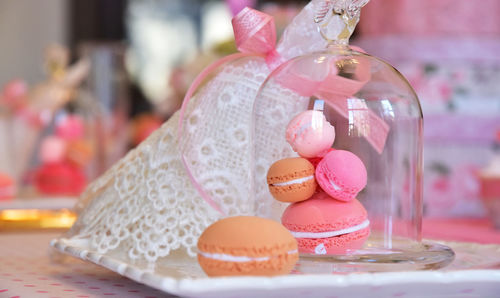 Close-up of macaroons on table