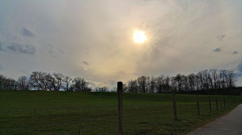 Scenic view of grassy field against sky