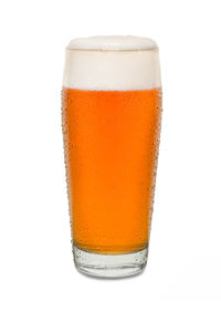 Close-up of beer glass against white background