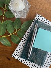 High angle view of drink on table