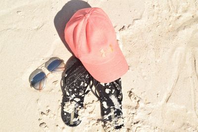 High angle view of child on beach