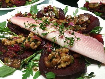 Close-up of fresh vegetables in plate