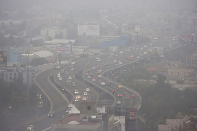 High angle view of traffic on road in city