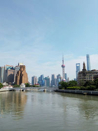 View of buildings in city at waterfront