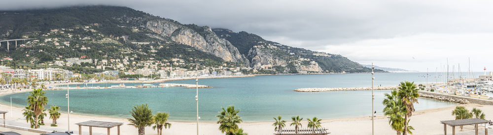 High angle viewof the beautiful beach of menton with turquoise water 