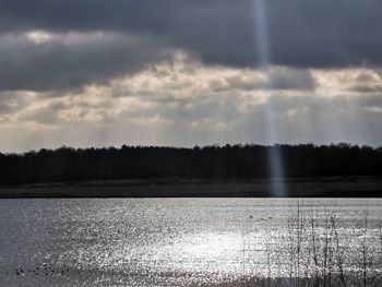 Scenic view of lake against sky during winter